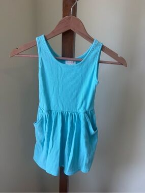 Cat & Jack Aqua Blue Ribbed Tank Dress with Pockets